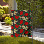 Rose Flower Sugar Skull Pattern Print House Flag