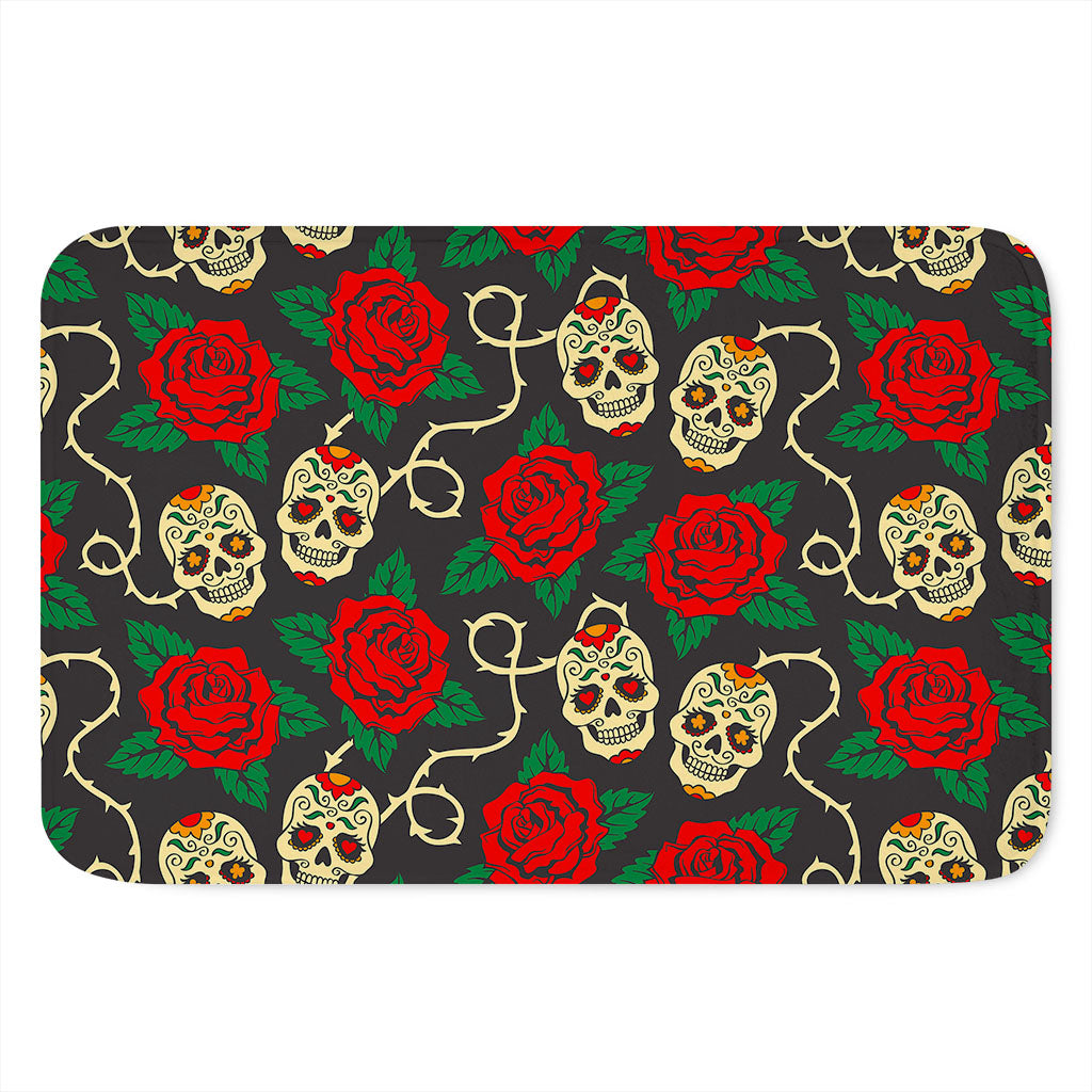 Rose Flower Sugar Skull Pattern Print Indoor Door Mat