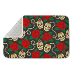 Rose Flower Sugar Skull Pattern Print Indoor Door Mat