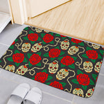 Rose Flower Sugar Skull Pattern Print Indoor Door Mat