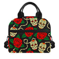 Rose Flower Sugar Skull Pattern Print Insulated Lunch Bag