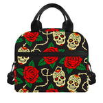 Rose Flower Sugar Skull Pattern Print Insulated Lunch Bag