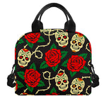 Rose Flower Sugar Skull Pattern Print Insulated Lunch Bag