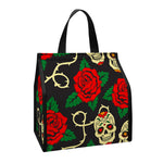 Rose Flower Sugar Skull Pattern Print Insulated Lunch Tote