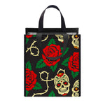 Rose Flower Sugar Skull Pattern Print Insulated Lunch Tote