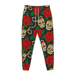 Rose Flower Sugar Skull Pattern Print Jogger Pants