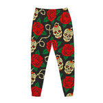 Rose Flower Sugar Skull Pattern Print Jogger Pants