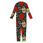 Rose Flower Sugar Skull Pattern Print Jumpsuit