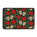 Rose Flower Sugar Skull Pattern Print Kitchen Mat
