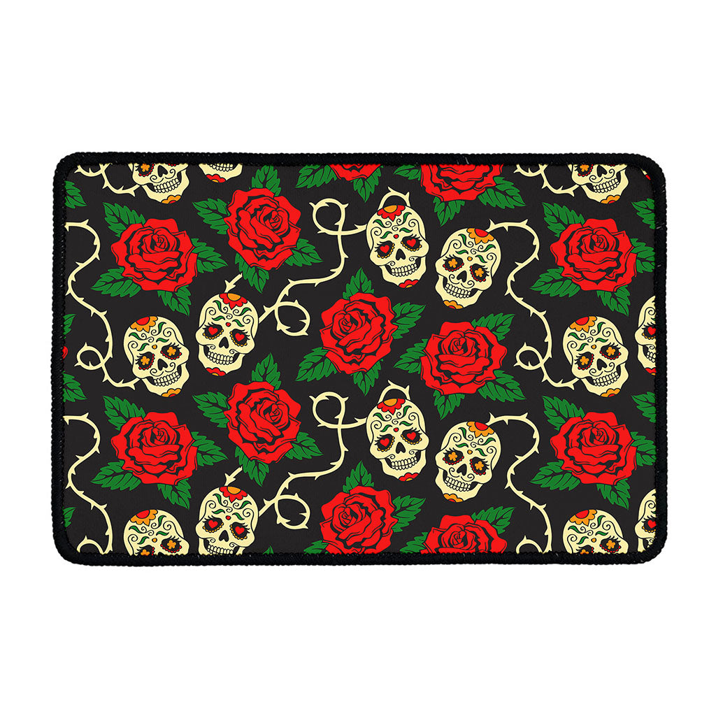 Rose Flower Sugar Skull Pattern Print Kitchen Mat