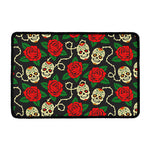 Rose Flower Sugar Skull Pattern Print Kitchen Mat