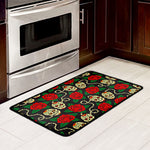 Rose Flower Sugar Skull Pattern Print Kitchen Mat