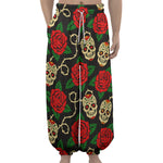 Rose Flower Sugar Skull Pattern Print Lantern Pants