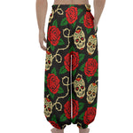 Rose Flower Sugar Skull Pattern Print Lantern Pants
