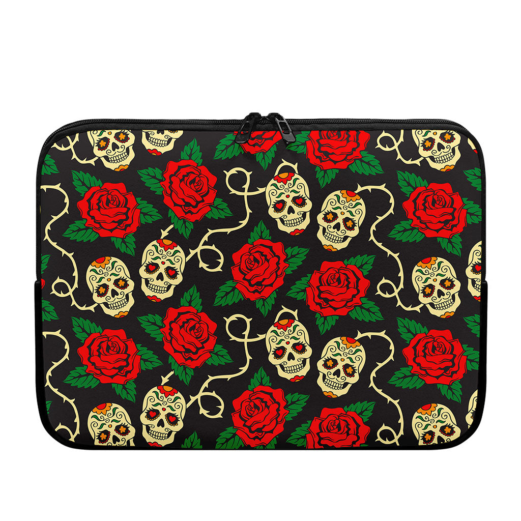Rose Flower Sugar Skull Pattern Print Laptop Sleeve