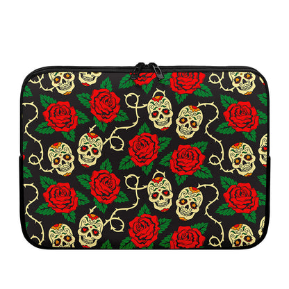 Rose Flower Sugar Skull Pattern Print Laptop Sleeve
