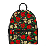 Rose Flower Sugar Skull Pattern Print Leather Backpack