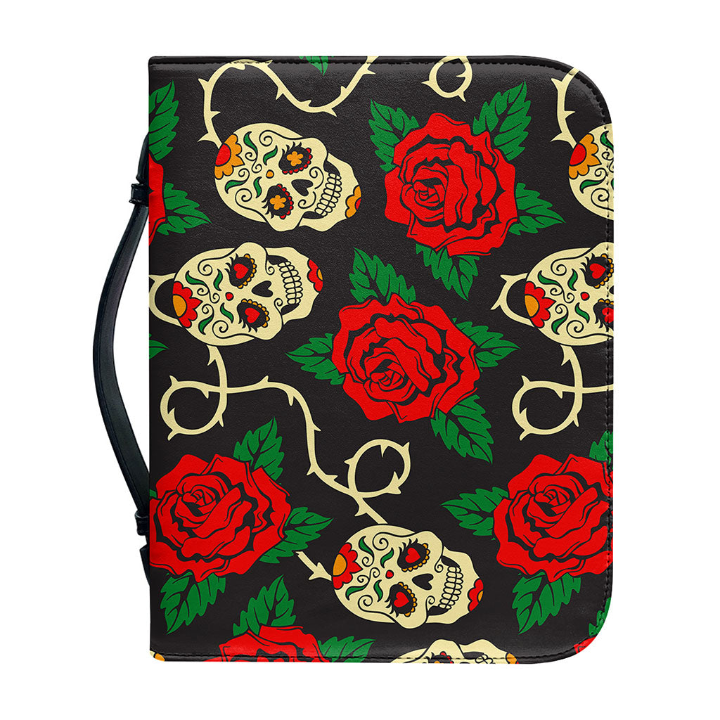 Rose Flower Sugar Skull Pattern Print Leather Bible Cover