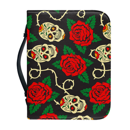Rose Flower Sugar Skull Pattern Print Leather Bible Cover