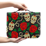 Rose Flower Sugar Skull Pattern Print Leather Bible Cover