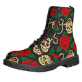 Rose Flower Sugar Skull Pattern Print Lace-Up Boots