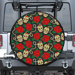Rose Flower Sugar Skull Pattern Print Leather Spare Tire Cover