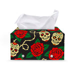 Rose Flower Sugar Skull Pattern Print Leather Tissue Box Cover
