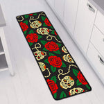 Rose Flower Sugar Skull Pattern Print Long Kitchen Mat