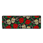 Rose Flower Sugar Skull Pattern Print Long Kitchen Mat