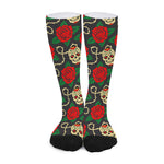 Rose Flower Sugar Skull Pattern Print Long Socks