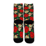 Rose Flower Sugar Skull Pattern Print Long Socks