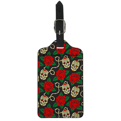 Rose Flower Sugar Skull Pattern Print Luggage Tag