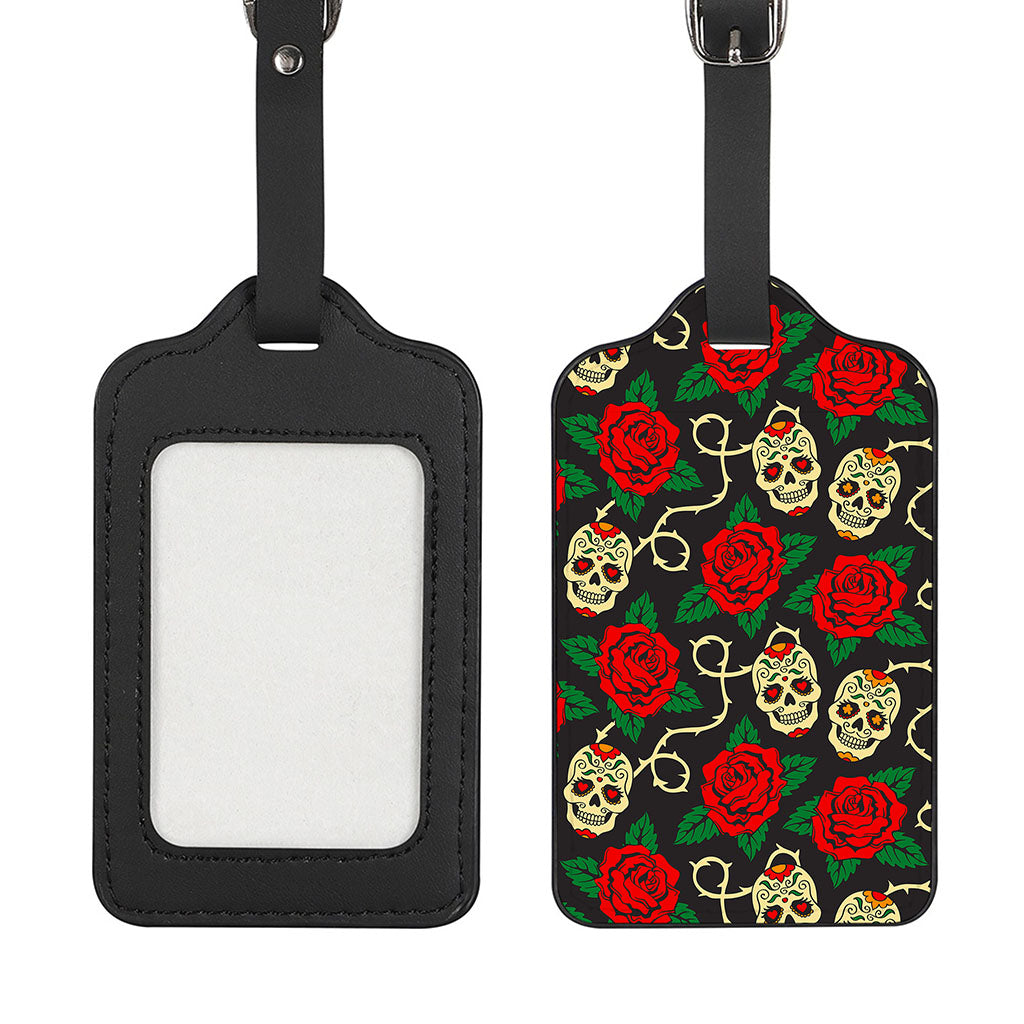 Rose Flower Sugar Skull Pattern Print Luggage Tag