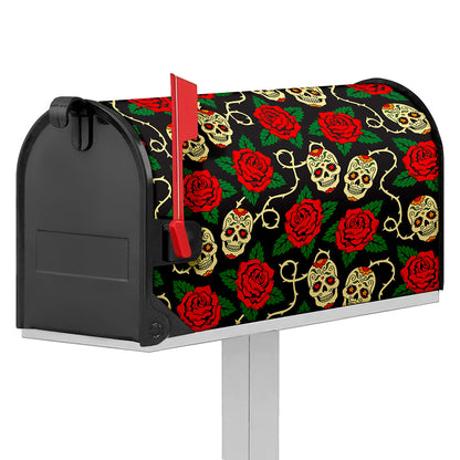 Rose Flower Sugar Skull Pattern Print Mailbox Cover