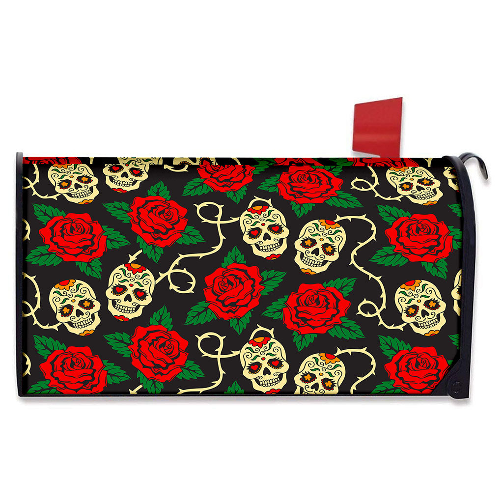 Rose Flower Sugar Skull Pattern Print Mailbox Cover