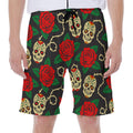 Rose Flower Sugar Skull Pattern Print Men's Beach Shorts