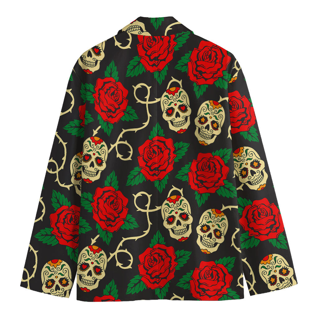 Rose Flower Sugar Skull Pattern Print Men's Blazer