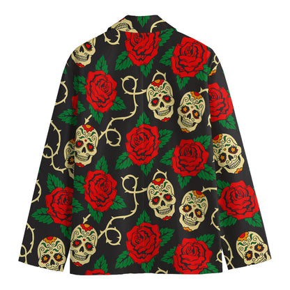 Rose Flower Sugar Skull Pattern Print Men's Blazer