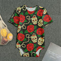 Rose Flower Sugar Skull Pattern Print Men's Bodysuit