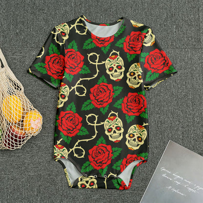 Rose Flower Sugar Skull Pattern Print Men's Bodysuit