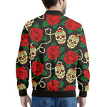 Rose Flower Sugar Skull Pattern Print Men's Bomber Jacket