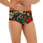 Rose Flower Sugar Skull Pattern Print Men's Briefs