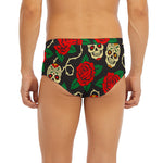 Rose Flower Sugar Skull Pattern Print Men's Briefs