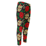 Rose Flower Sugar Skull Pattern Print Men's Compression Pants