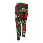 Rose Flower Sugar Skull Pattern Print Men's Compression Pants