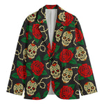 Rose Flower Sugar Skull Pattern Print Men's Cotton Blazer
