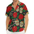 Rose Flower Sugar Skull Pattern Print Men's Deep V-Neck Shirt