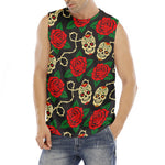 Rose Flower Sugar Skull Pattern Print Men's Fitness Tank Top