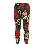Rose Flower Sugar Skull Pattern Print Men's leggings