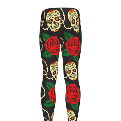 Rose Flower Sugar Skull Pattern Print Men's leggings